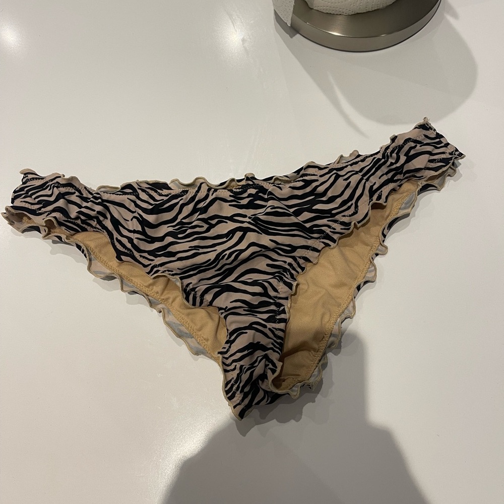 Zebra Print Bikini Bottoms in Beige and Black